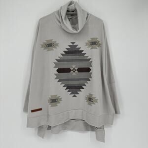 Simply Southern Sweater Poncho Womens One Size Gray Knit Cowl Neck Aztec Print